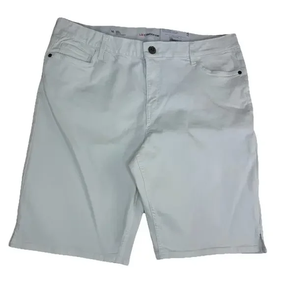 NWT Liz Claiborne Sara Short Mid Rise Bermuda Shorts Sz 16 White Slimming Flex - Picture 1 of 9